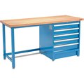 Global Industrial 72Wx30D Modular Workbench, 5 Drawers, Maple Butcher Block Square Edge, Blue 711152